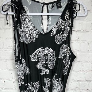 ND New Directions one piece sleeveless black white jumpsuit‎ romper sz L GUC